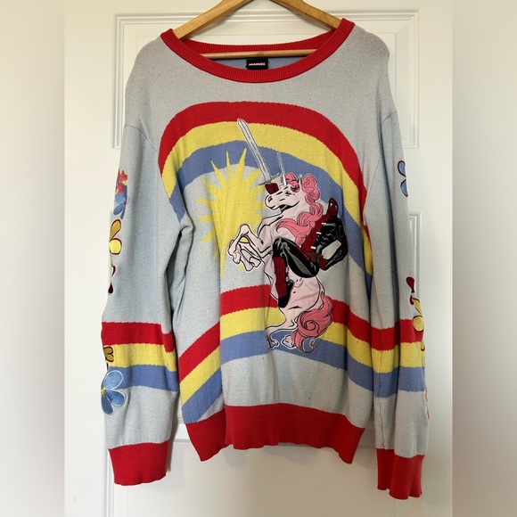 Marvel Deadpool Rainbow Unicorn Knit Sweater – Size XL - Picture 1 of 4